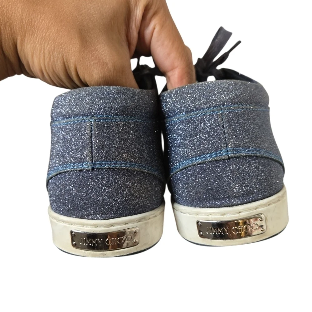 Jimmy Choo Blue Fine Glitter Miami Sneakers Size 37.5